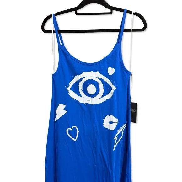 Lauren Moshi Beatrix Painted Evil Eye Dress cotton Blue Graphic Maxi  Revolve L